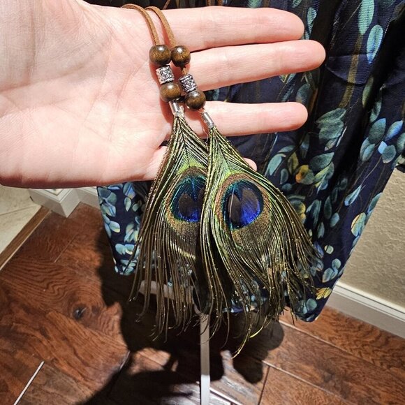 Blu Heaven Duster Cardigan Large Blue Floral Open-Shoulder Boho Garden Fairy NEW - Picture 7 of 10